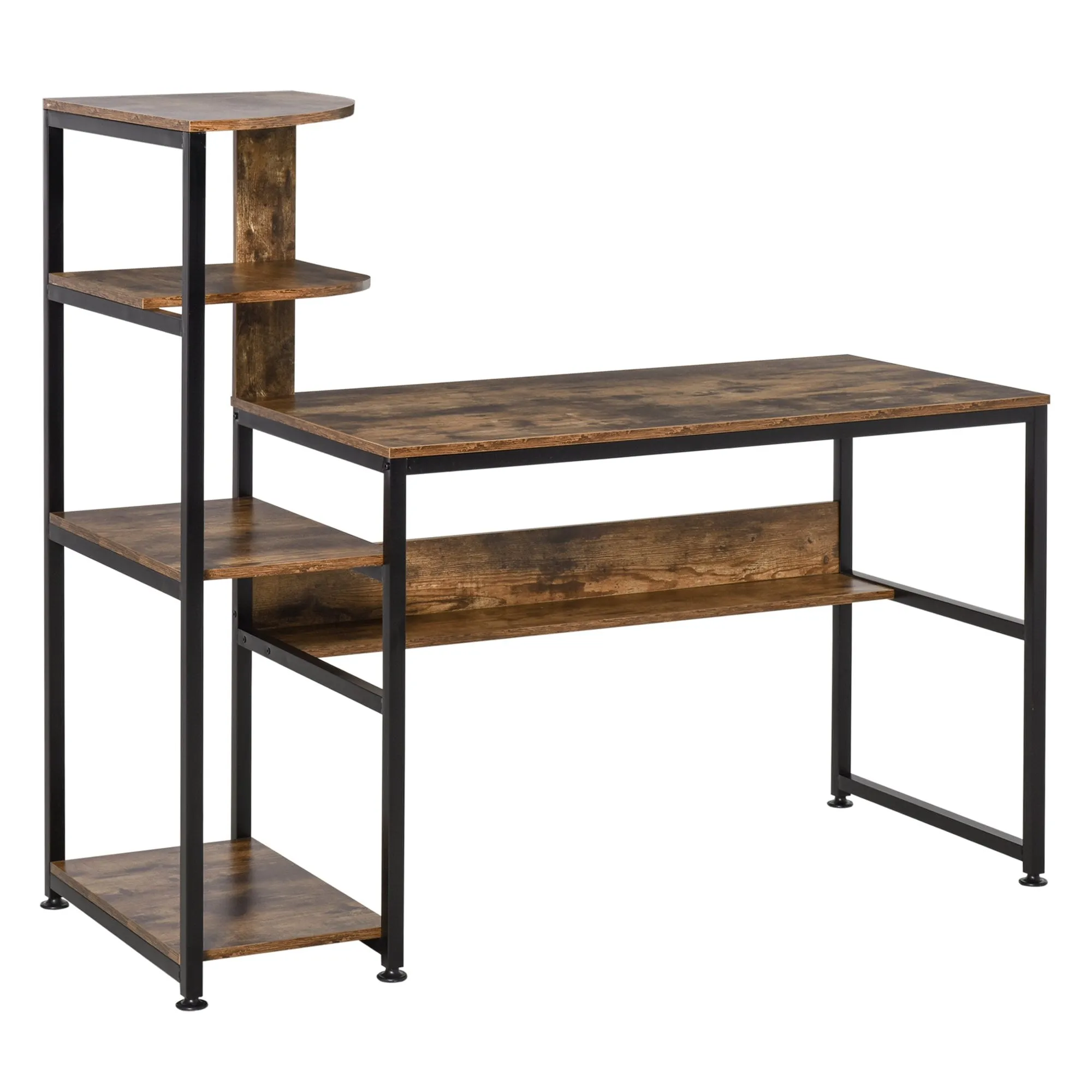 Computer Desk with 4 Storage Shelves Writing Study Desk with Bookshelf for Home Office Sturdy Student Workstation for Small Spaces with Steel Frame w/