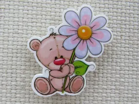Cute Bear with a Pink Flower Needle Minder, Cover Minder, Magnet
