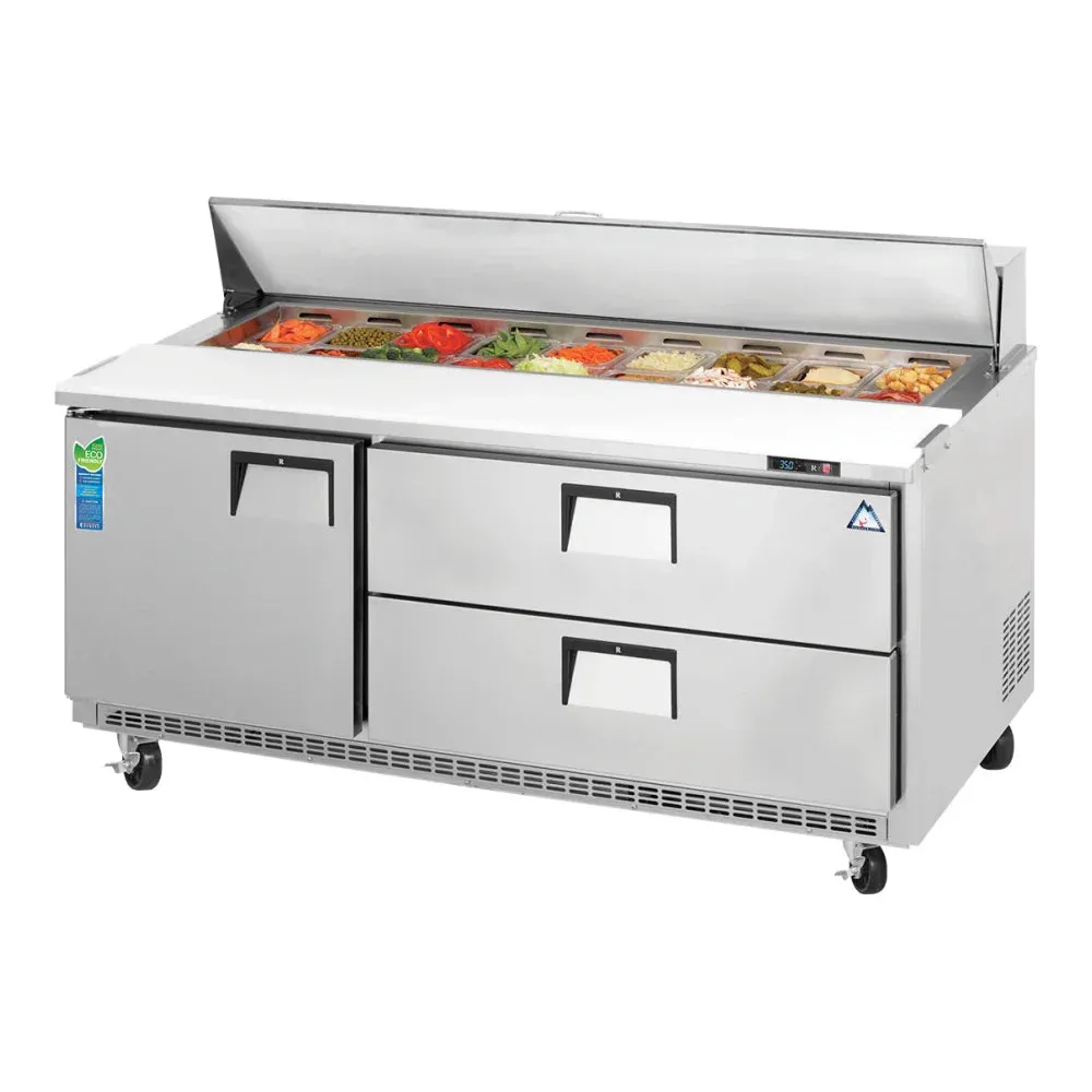 Everest Refrigeration EPBNR3-D2 71 1/8" Back Mount Drawered Sandwich Prep. Table Refrigerator, 115 V, 1 Phase, 60 Hz