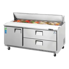 Everest Refrigeration EPBNR3-D2 71 1/8" Back Mount Drawered Sandwich Prep. Table Refrigerator, 115 V, 1 Phase, 60 Hz
