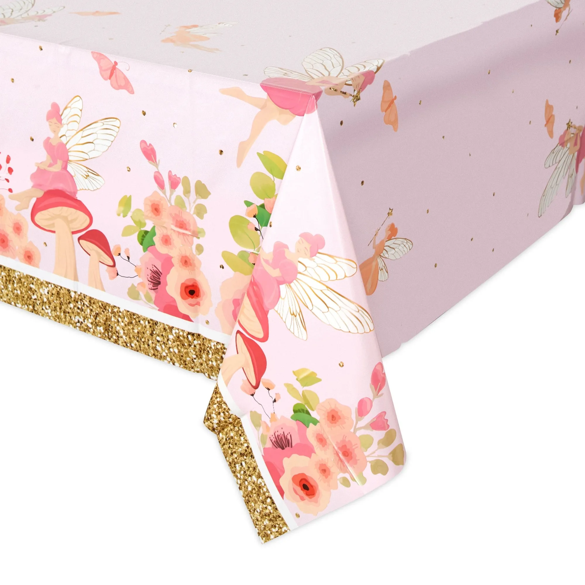 Fairy Tea Party Tablecloths for Girls Floral Birthday Supplies (54 x 108 In, 3 Pack)