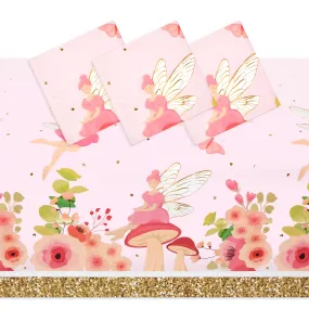 Fairy Tea Party Tablecloths for Girls Floral Birthday Supplies (54 x 108 In, 3 Pack)