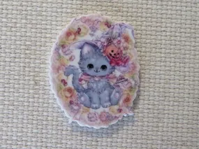Fall Gray Kitty Needle Minder, Cover Minder, Magnet