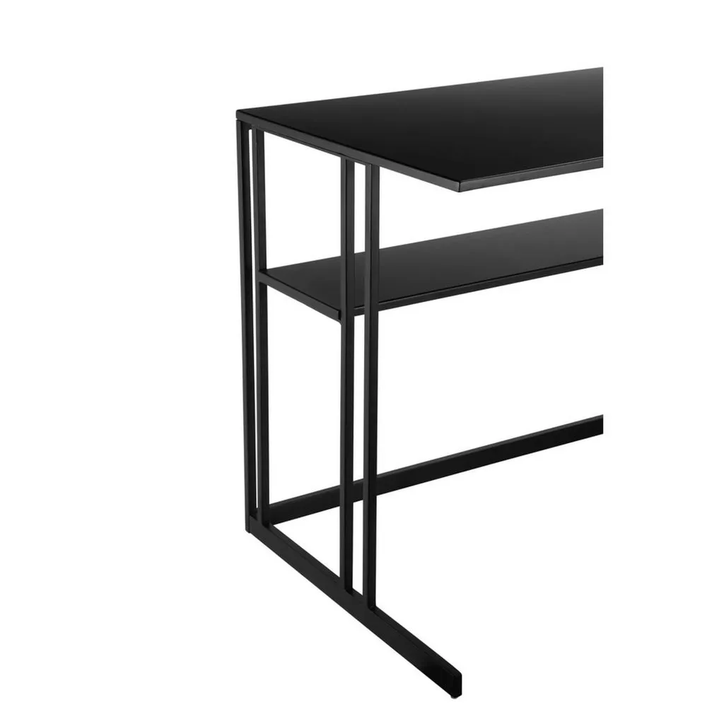 Femi 47 Inch Office Desk with Shelf, Open Steel Base, Modern Black Finish By Casagear Home