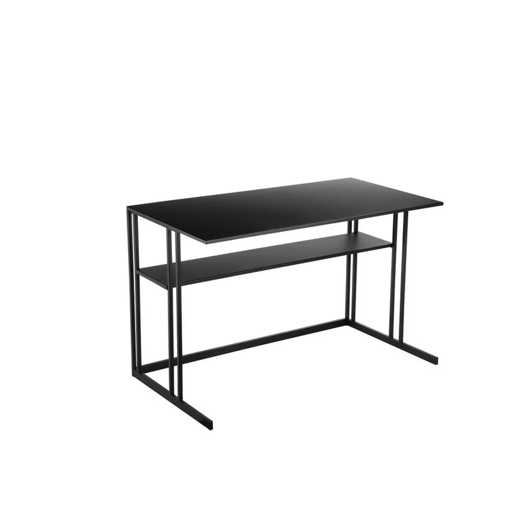 Femi 47 Inch Office Desk with Shelf, Open Steel Base, Modern Black Finish By Casagear Home