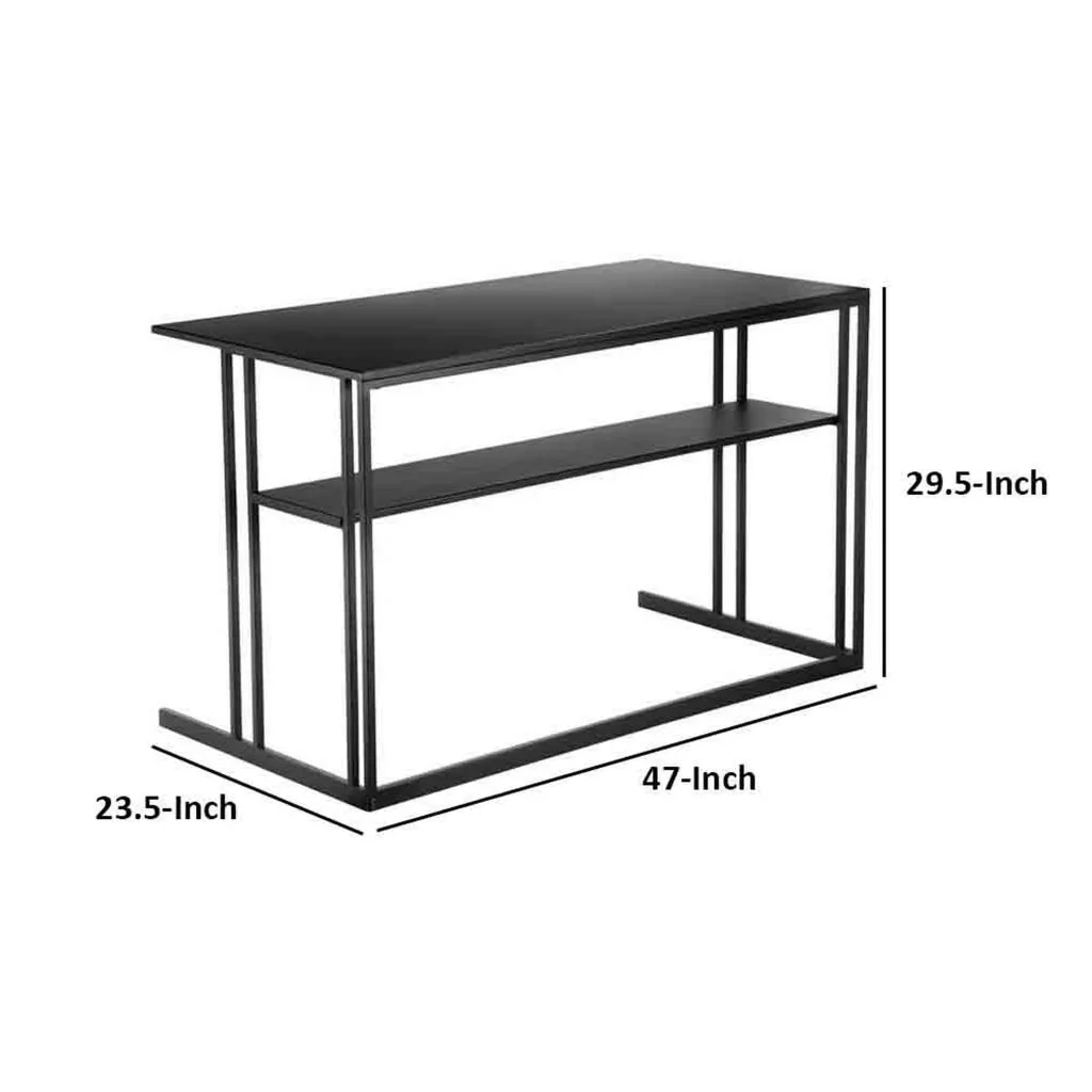 Femi 47 Inch Office Desk with Shelf, Open Steel Base, Modern Black Finish By Casagear Home