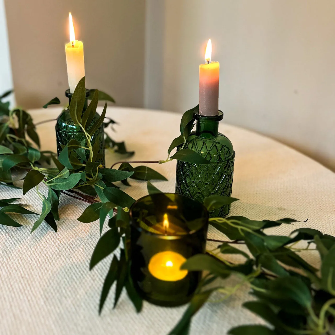 Forest Green Glass Tea Light Holder