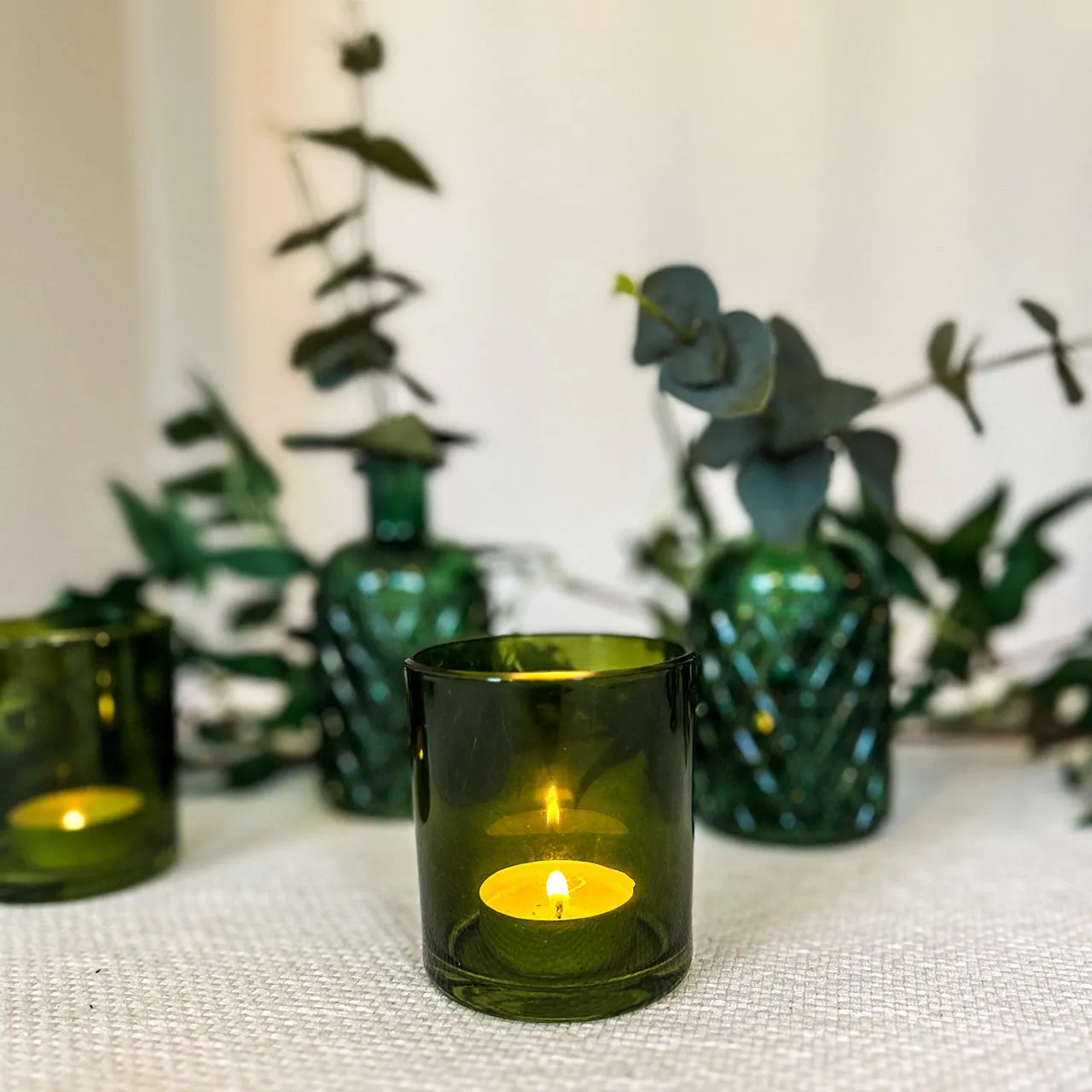 Forest Green Glass Tea Light Holder