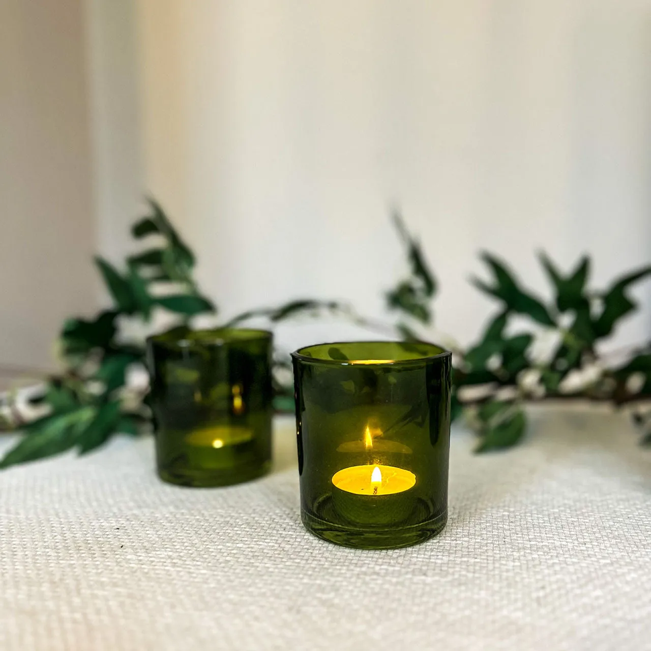 Forest Green Glass Tea Light Holder