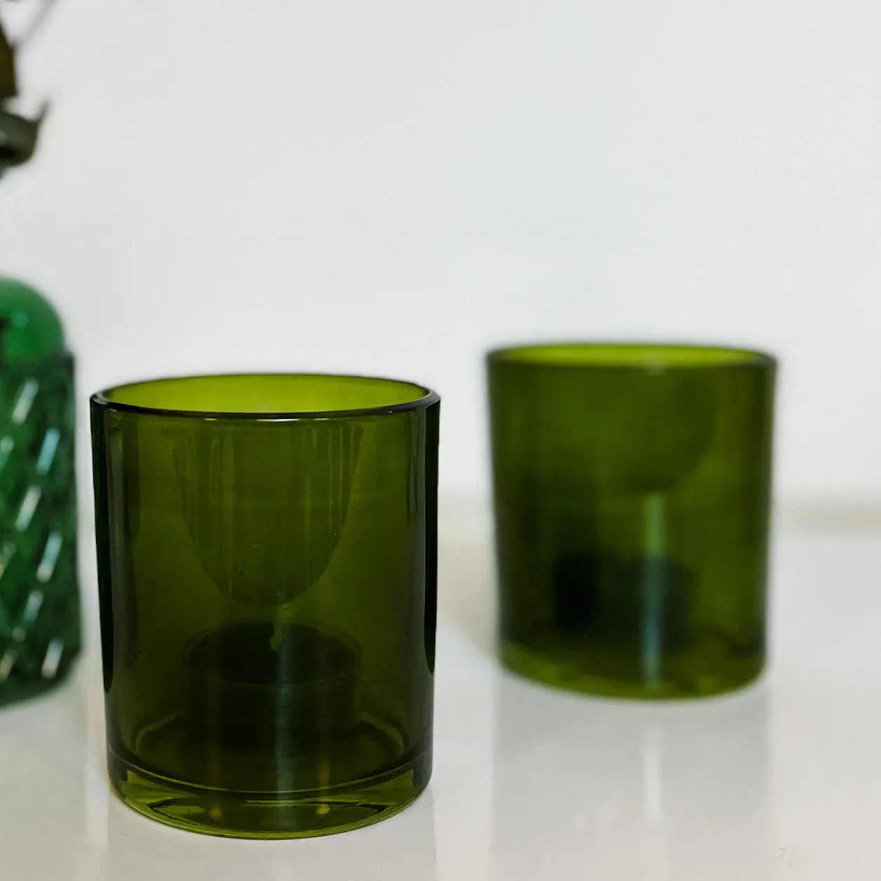 Forest Green Glass Tea Light Holder