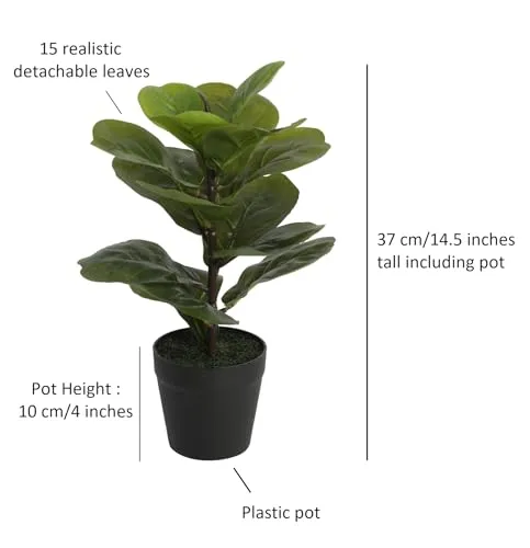 Fourwalls Artificial Fiddle Leaf Plant with Plastic Pot for Home Décor | Natural Look | (14.5 "/37 cm)