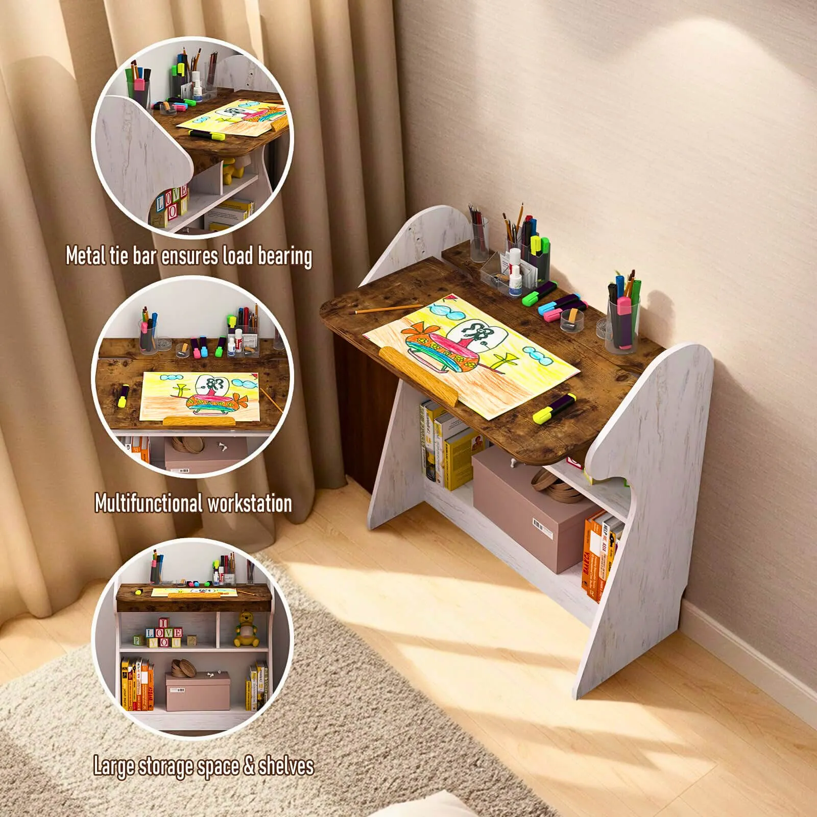 Free Standing Adjustable Wood Desk with 4-level Angles