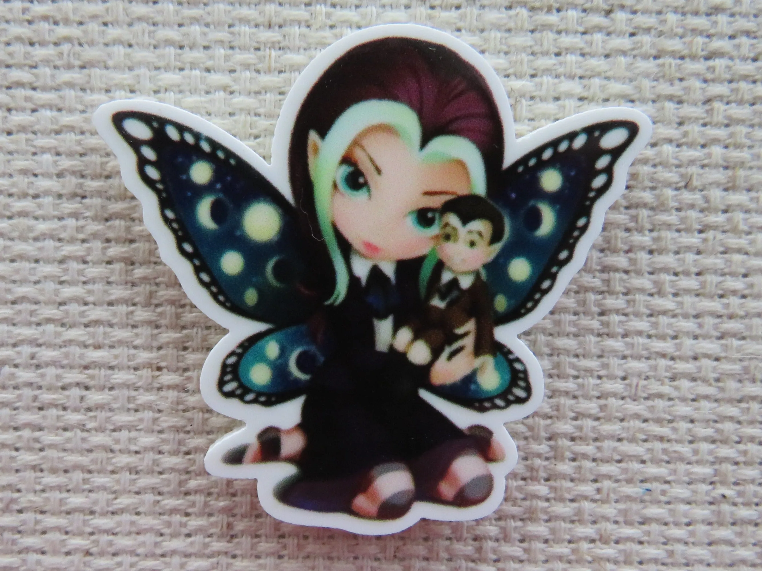 Green and Black Fairy with a Vampire Doll Needle Minder, Cover Minder, Magnet