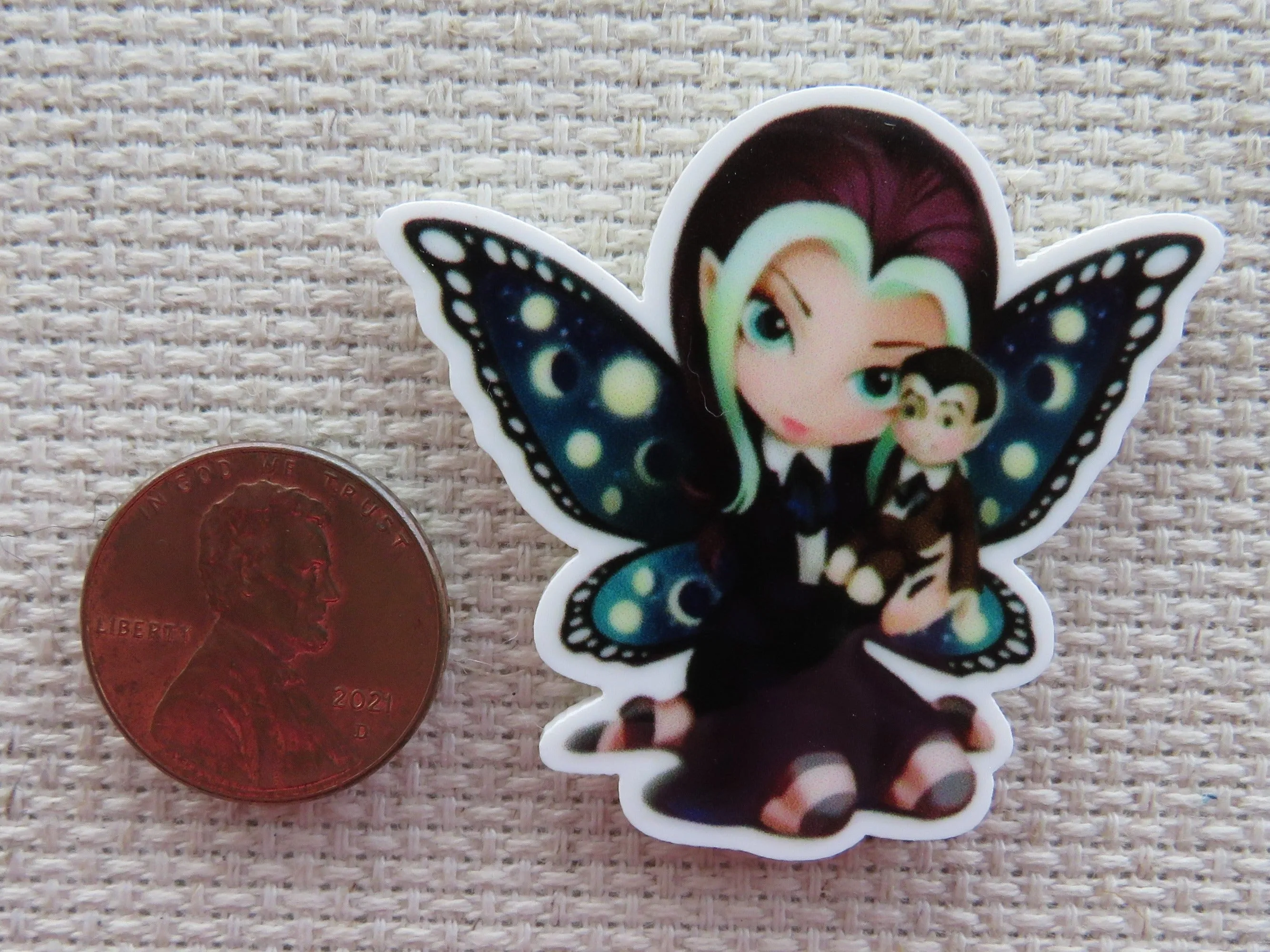 Green and Black Fairy with a Vampire Doll Needle Minder, Cover Minder, Magnet