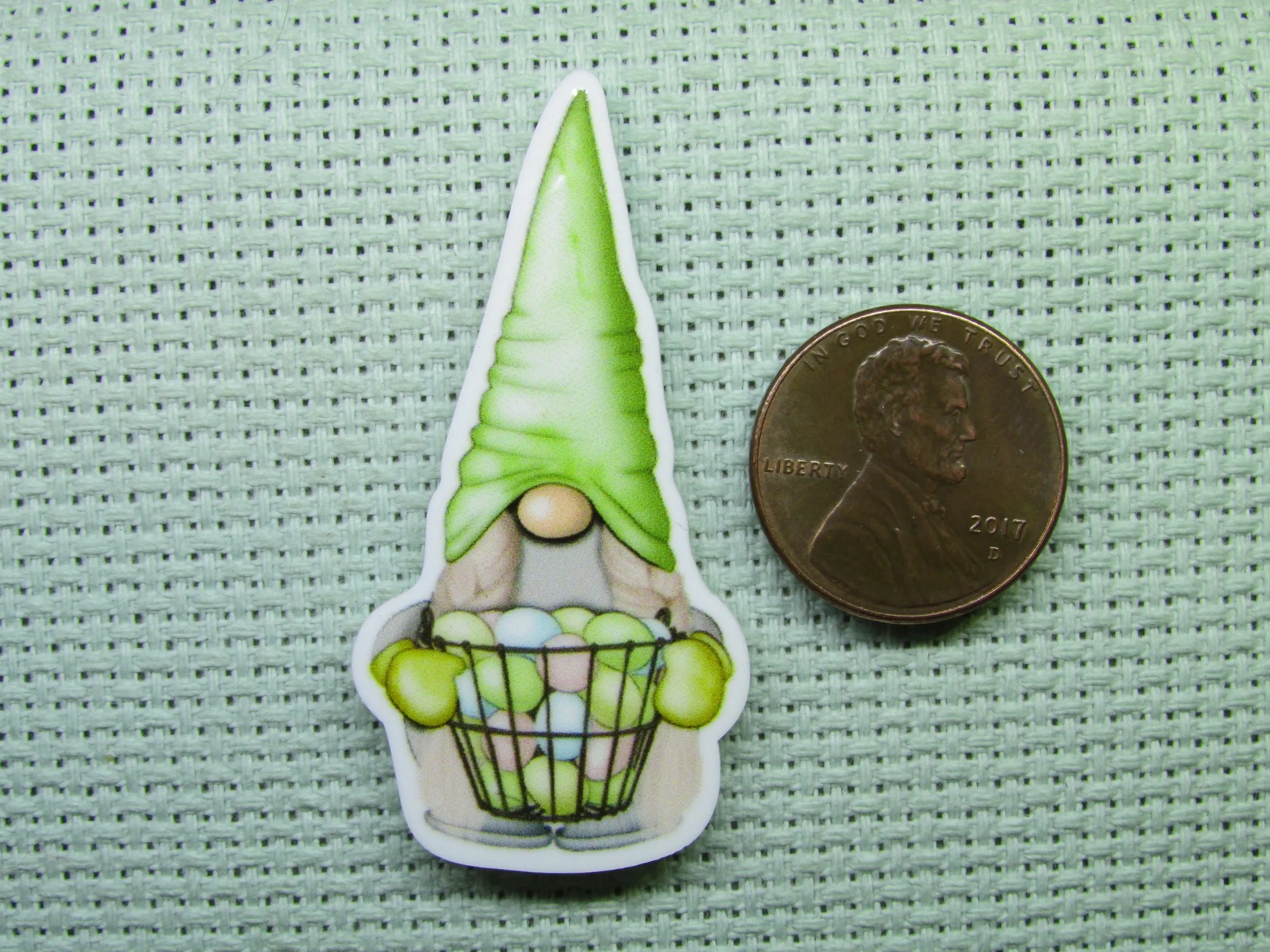 Green Gnome with A Basket Full of Easter Eggs Needle Minder, Cover Minder, Magnet