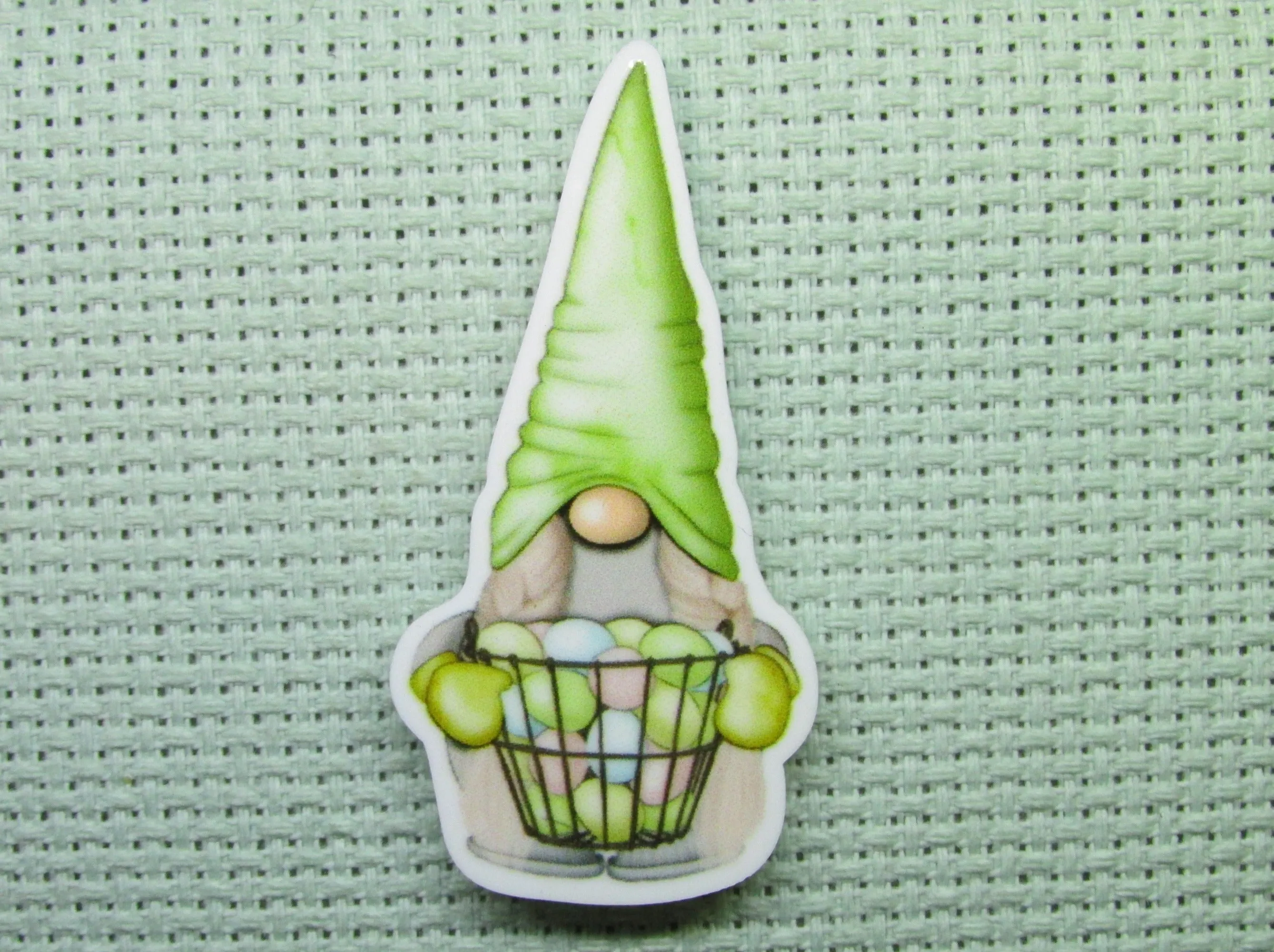 Green Gnome with A Basket Full of Easter Eggs Needle Minder, Cover Minder, Magnet