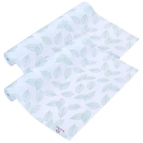 Heart Home Shelf Liner | EVA Kitchen Cabinet Shelf Mat | Anti-Slip Bathroom Mat | Fridge Mat | Table Mat | Green Leaf Print Wardrobe Mat | 3 Meter | Pack of 2 | White