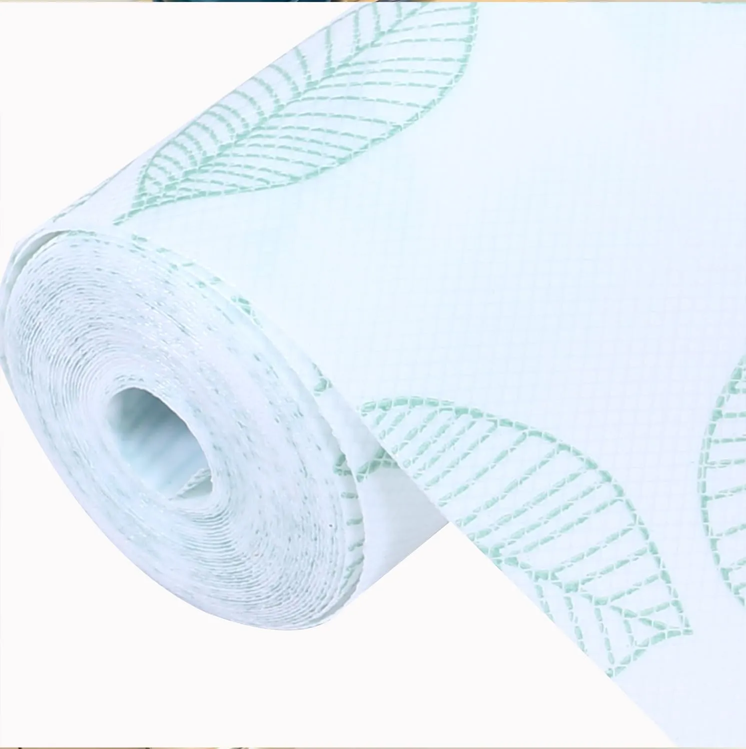 Heart Home Shelf Liner | EVA Kitchen Cabinet Shelf Mat | Anti-Slip Bathroom Mat | Fridge Mat | Table Mat | Green Leaf Print Wardrobe Mat | 5 Meter | White