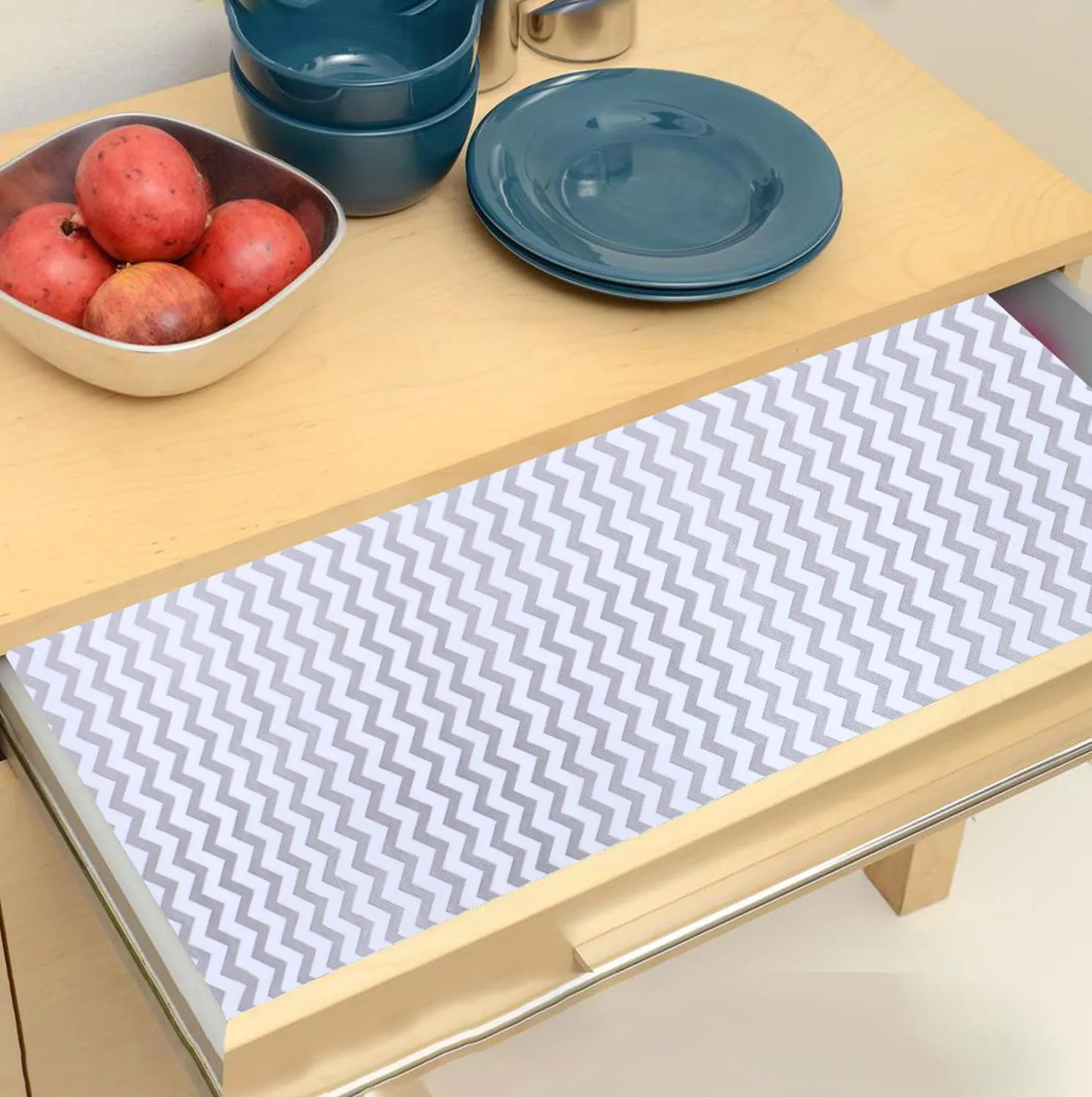 Heart Home Shelf Liner | EVA Kitchen Cabinet Shelf Mat | Anti-Slip Bathroom Mat | Fridge Mat | Table Mat | Zig Zag Design Wardrobe Mat | 1.5 Meter | Gray