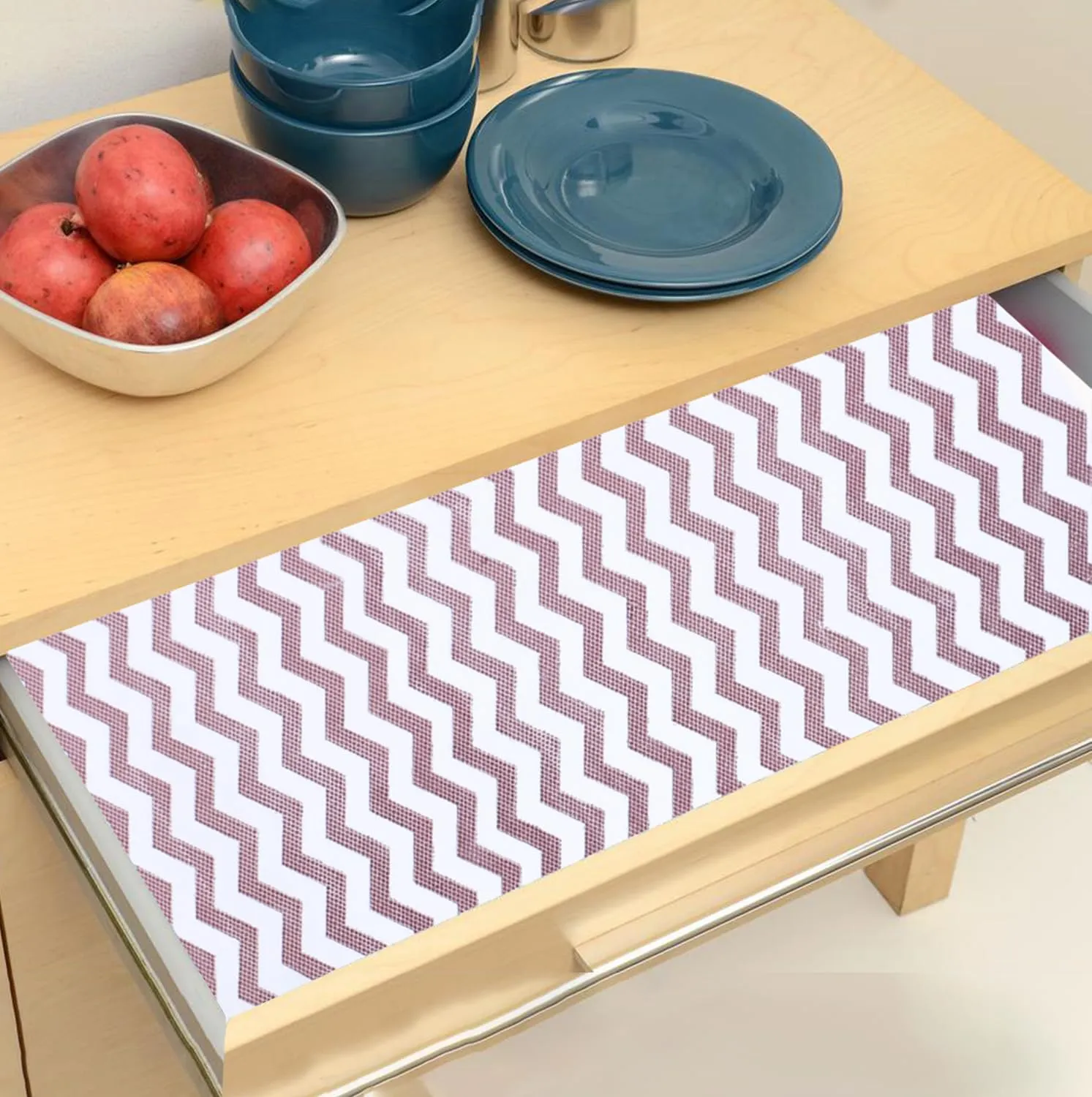 Heart Home Shelf Liner | EVA Kitchen Cabinet Shelf Mat | Anti-Slip Bathroom Mat | Fridge Mat | Table Mat | Zig Zag Design Wardrobe Mat | 1.5 Meter | Pack of 2 | Brown