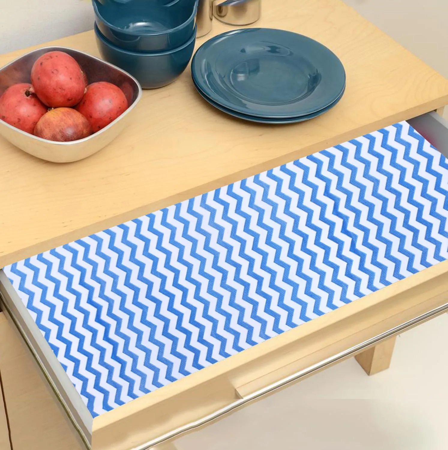 Heart Home Shelf Liner | EVA Kitchen Cabinet Shelf Mat | Anti-Slip Bathroom Mat | Fridge Mat | Table Mat | Zig Zag Design Wardrobe Mat | 3 Meter | Pack of 2 | Blue