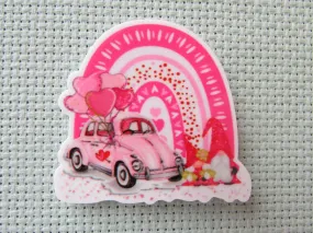 Heartful Pink Rainbow Gnomes with a Bug Car Needle Minder, Cover Minder, Magnet