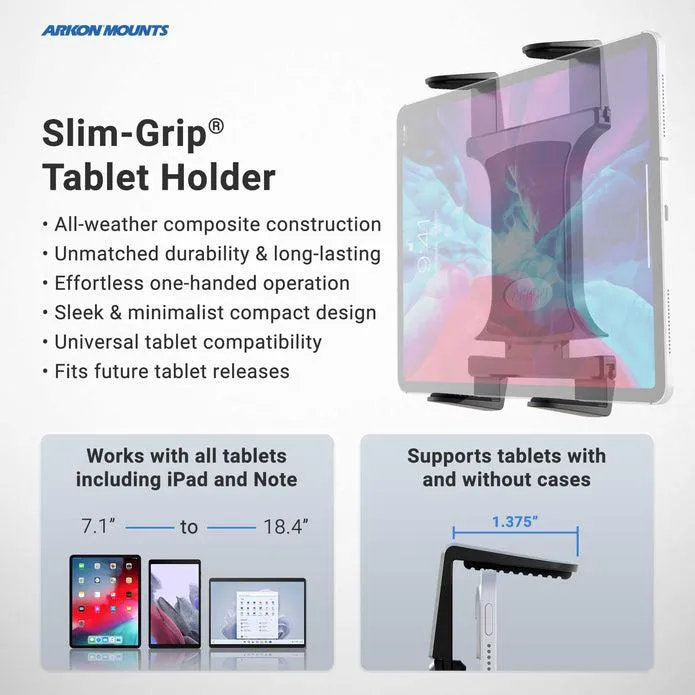 Heavy-Duty Slim-Grip® Tablet Headrest Mount with Multi-Angle 8" Arm for iPad, Note, and more
