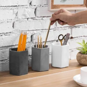 Hexagon Concrete Pencil Cup Set, Black, Gray & White