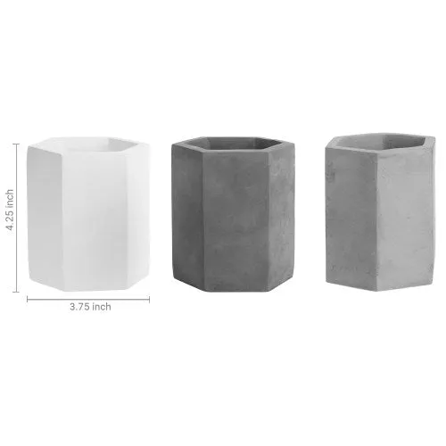 Hexagon Concrete Pencil Cup Set, Black, Gray & White
