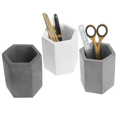 Hexagon Concrete Pencil Cup Set, Black, Gray & White