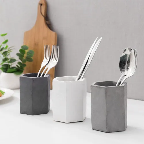 Hexagon Concrete Pencil Cup Set, Black, Gray & White