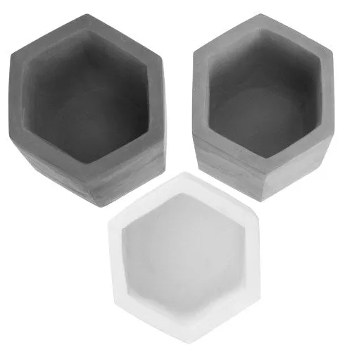 Hexagon Concrete Pencil Cup Set, Black, Gray & White