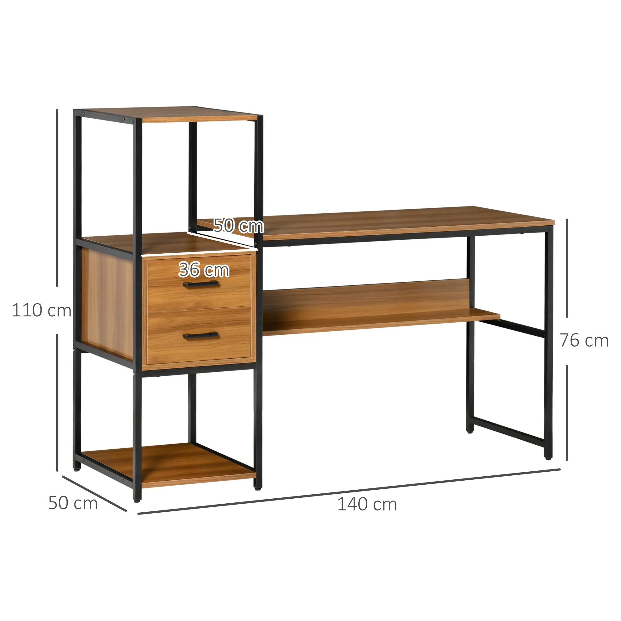 HOMCOM Industrial Computer Desk w/ Storage, Home Writing Table, Walnut Brown