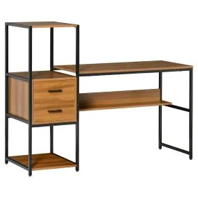 HOMCOM Industrial Computer Desk w/ Storage, Home Writing Table, Walnut Brown
