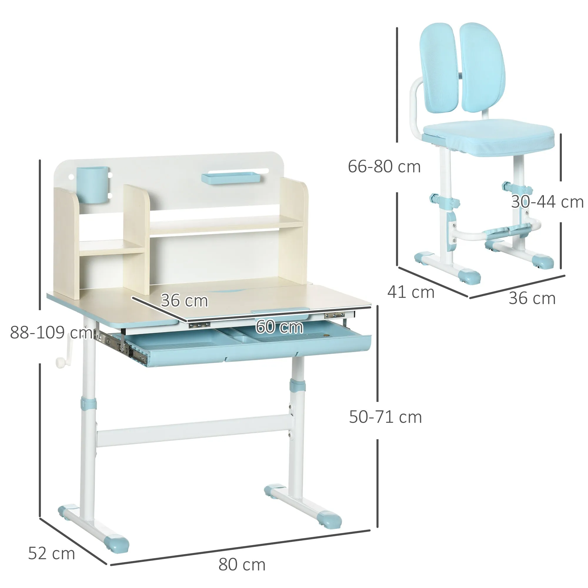 HOMCOM Kids Desk and Chair Set with Storage Shelves, Washable Cover - Blue