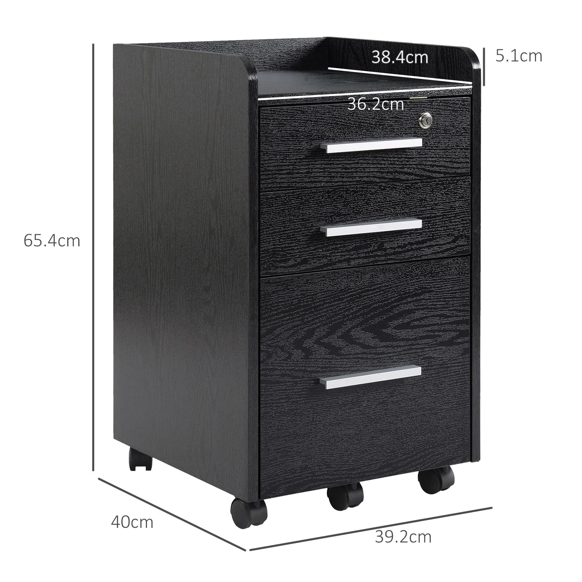 HOMCOM Three-Drawer Lockable Filing Cabinet - Black