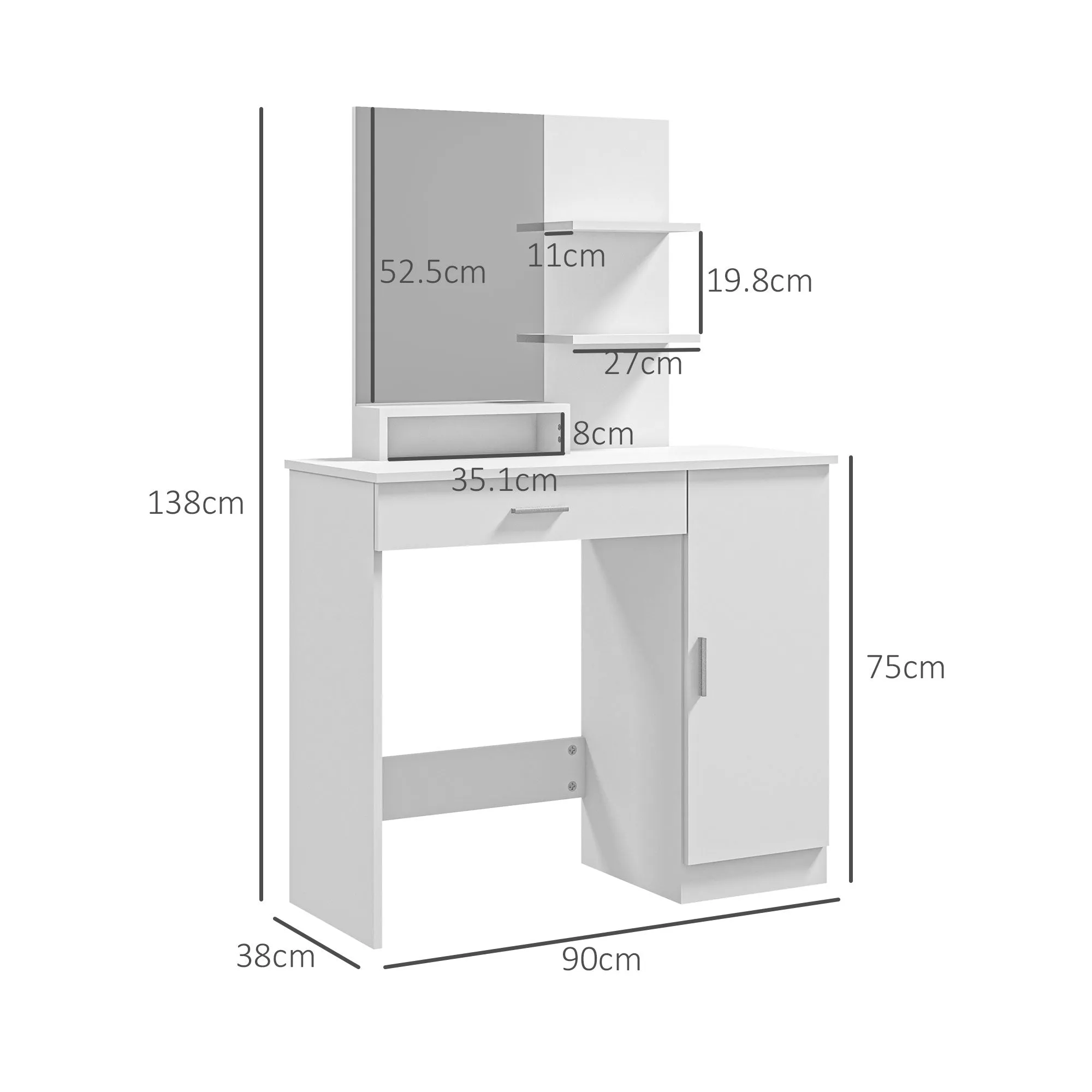 HOMCOM Vanity Table, Makeup Table with Mirror and Storage, White