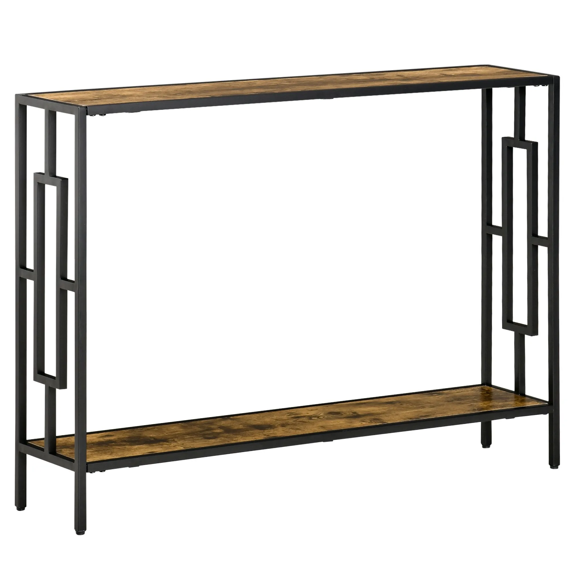 Industrial Console Table with Storage Shelf, Narrow Hallway Dressing Desk with Metal Frame for Living Room, Bedroom, Rustic Brown Black