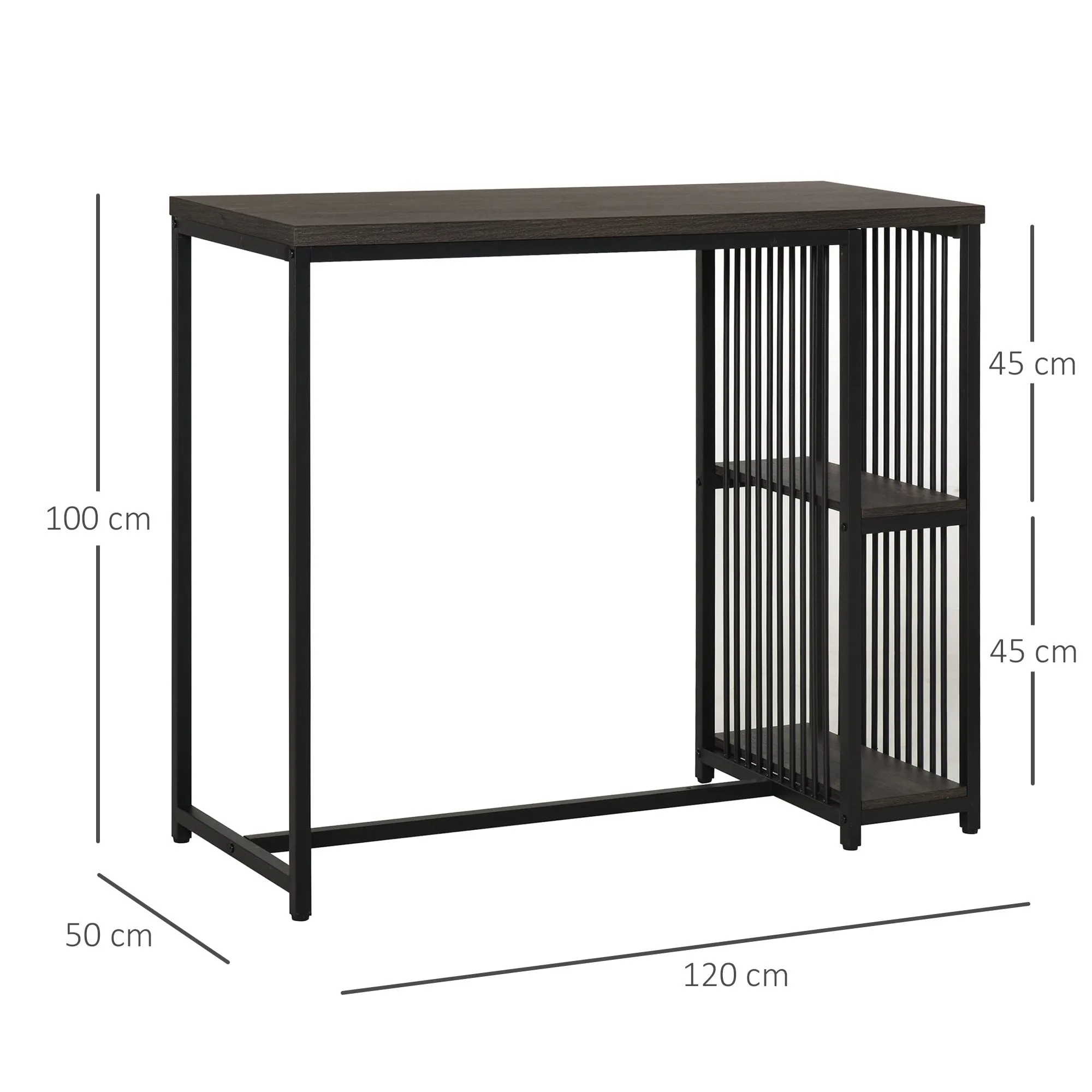 Industrial Steel Tube Dining Height Bar Table with 2-Tier Storage Shelf, Pub Desk with Adjustable Foot Pad for Living Room, Kitchen, Bedroom, Cafe, Restaurant and
