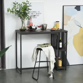 Industrial Steel Tube Dining Height Bar Table with 2-Tier Storage Shelf, Pub Desk with Adjustable Foot Pad for Living Room, Kitchen, Bedroom, Cafe, Restaurant and