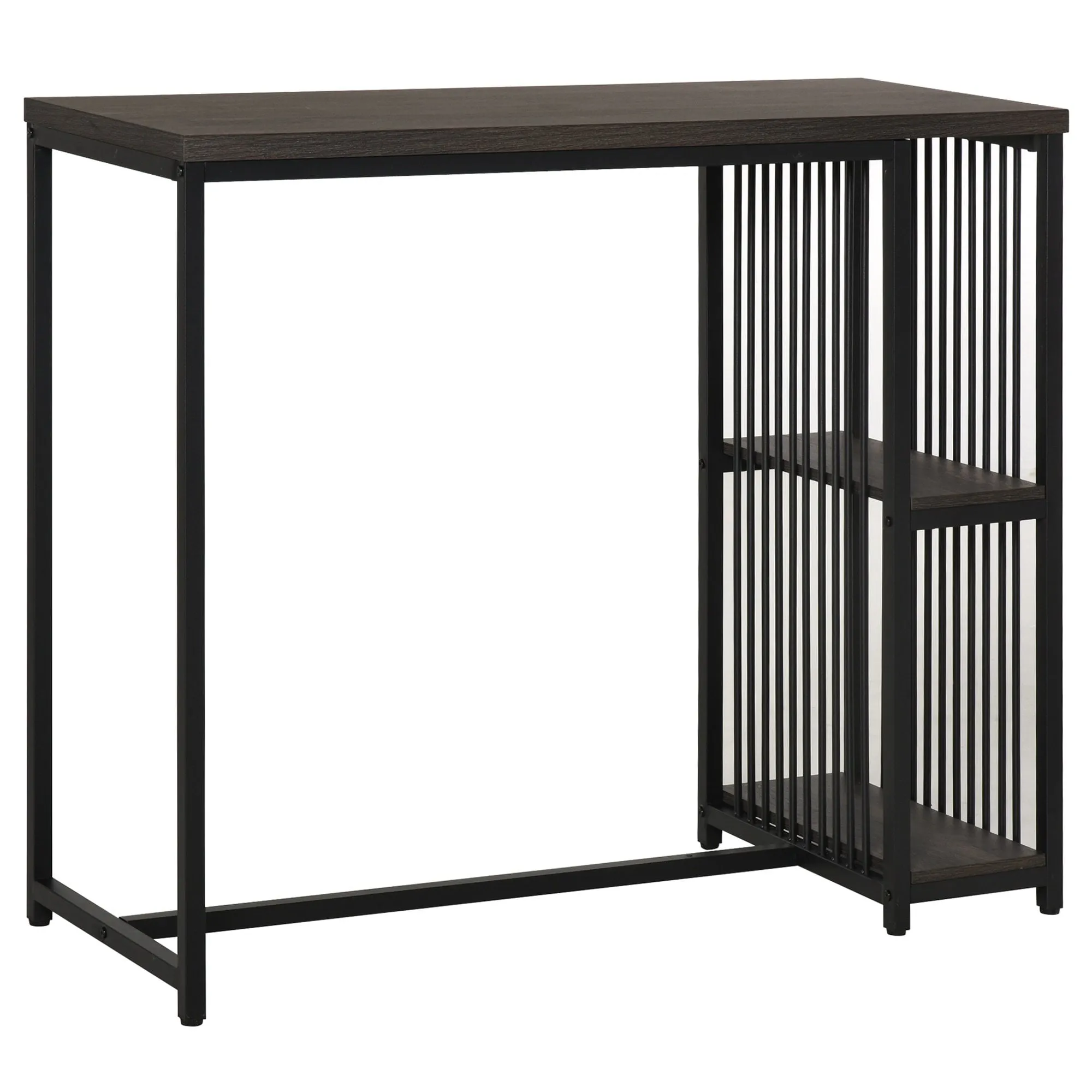 Industrial Steel Tube Dining Height Bar Table with 2-Tier Storage Shelf, Pub Desk with Adjustable Foot Pad for Living Room, Kitchen, Bedroom, Cafe, Restaurant and