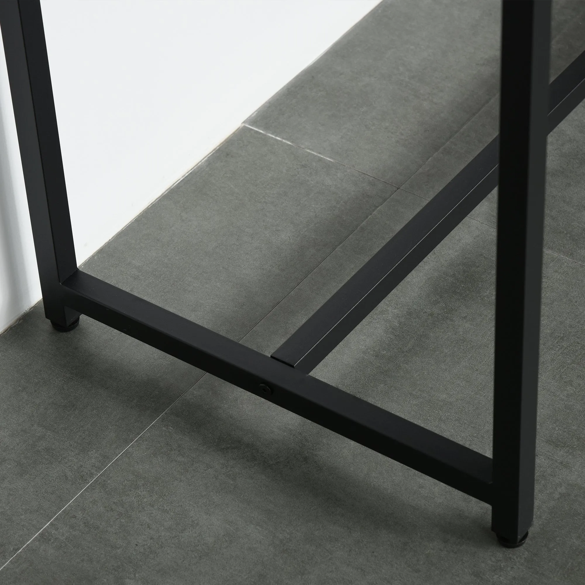 Industrial Steel Tube Dining Height Bar Table with 2-Tier Storage Shelf, Pub Desk with Adjustable Foot Pad for Living Room, Kitchen, Bedroom, Cafe, Restaurant and