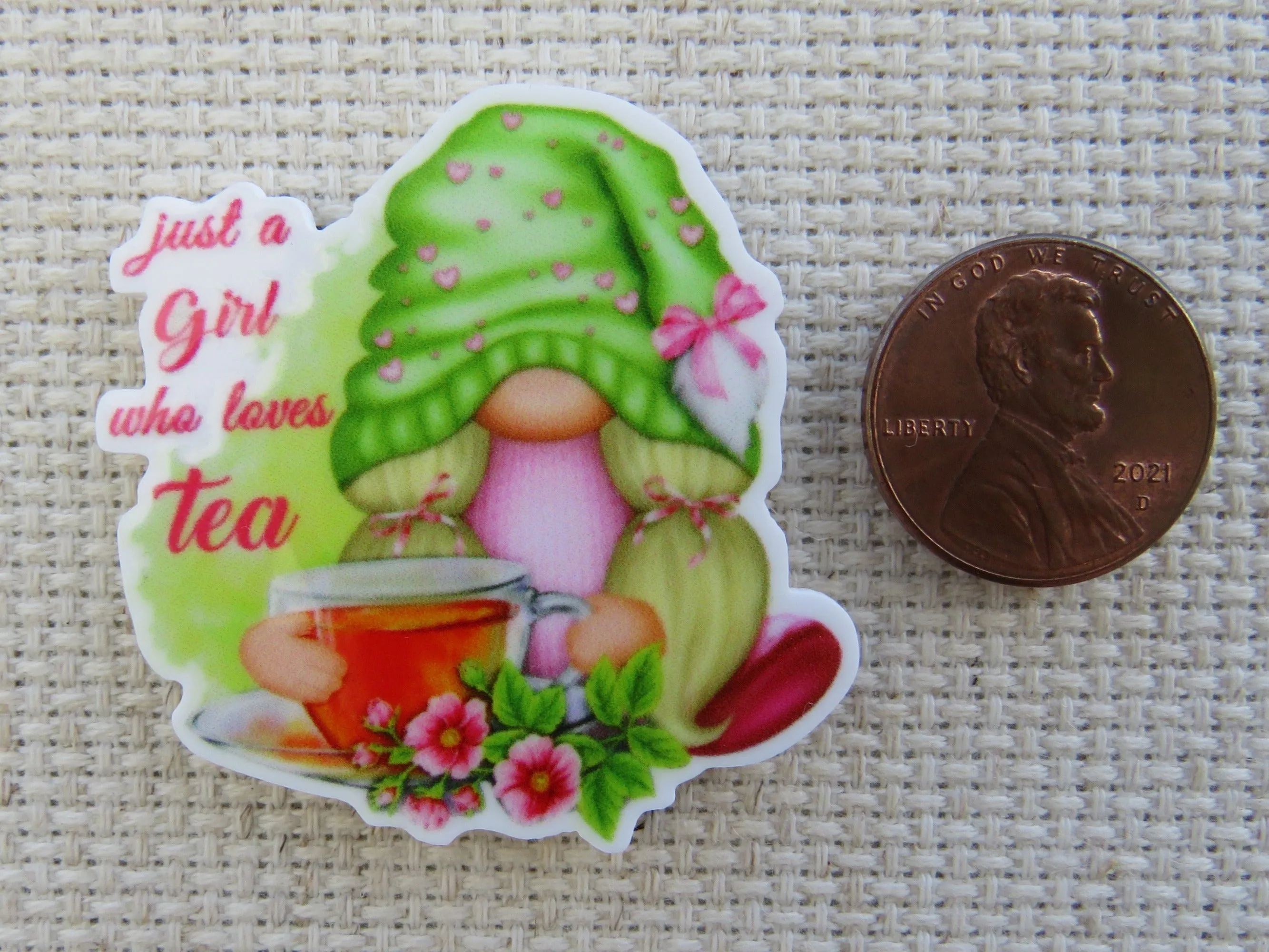 Just a Girl Who Loves Tea Gnome Needle Minder, Cover Minder, Magnet