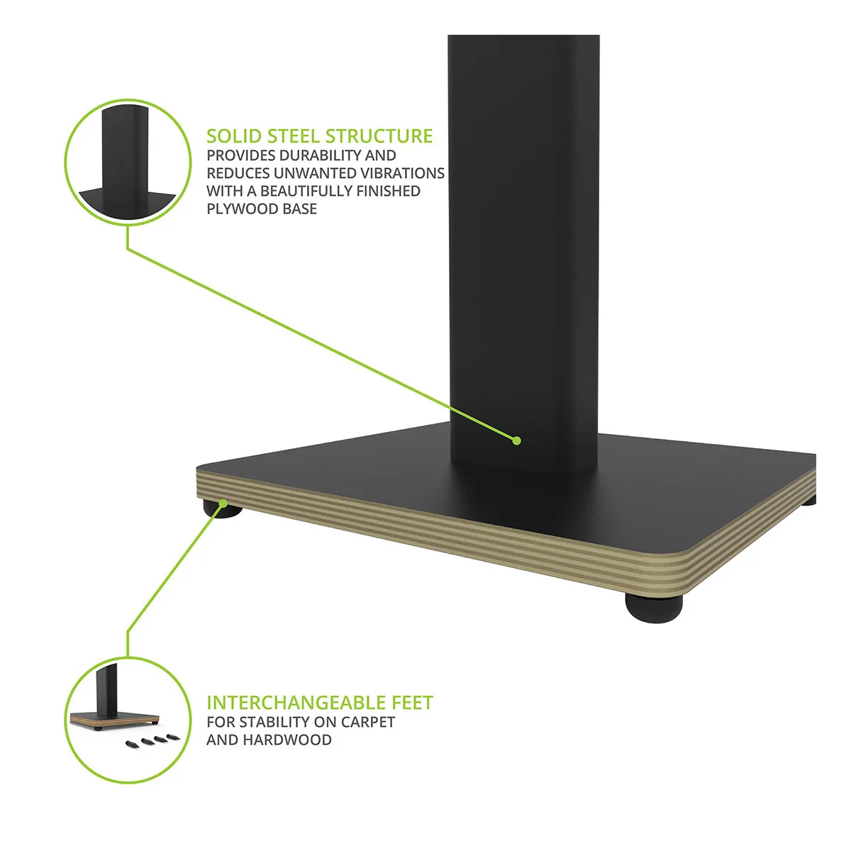 Kanto ST34P 34" Universal Bookshelf Speaker Floor Stand with Plywood Base- Black (Pair)