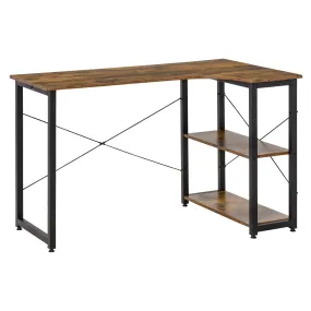 L-Shaped Computer Desk Home Office Corner Desk Study Workstation Table with 2 Shelves, Steel Frame, Rustic Brown w/ Shelves Frame