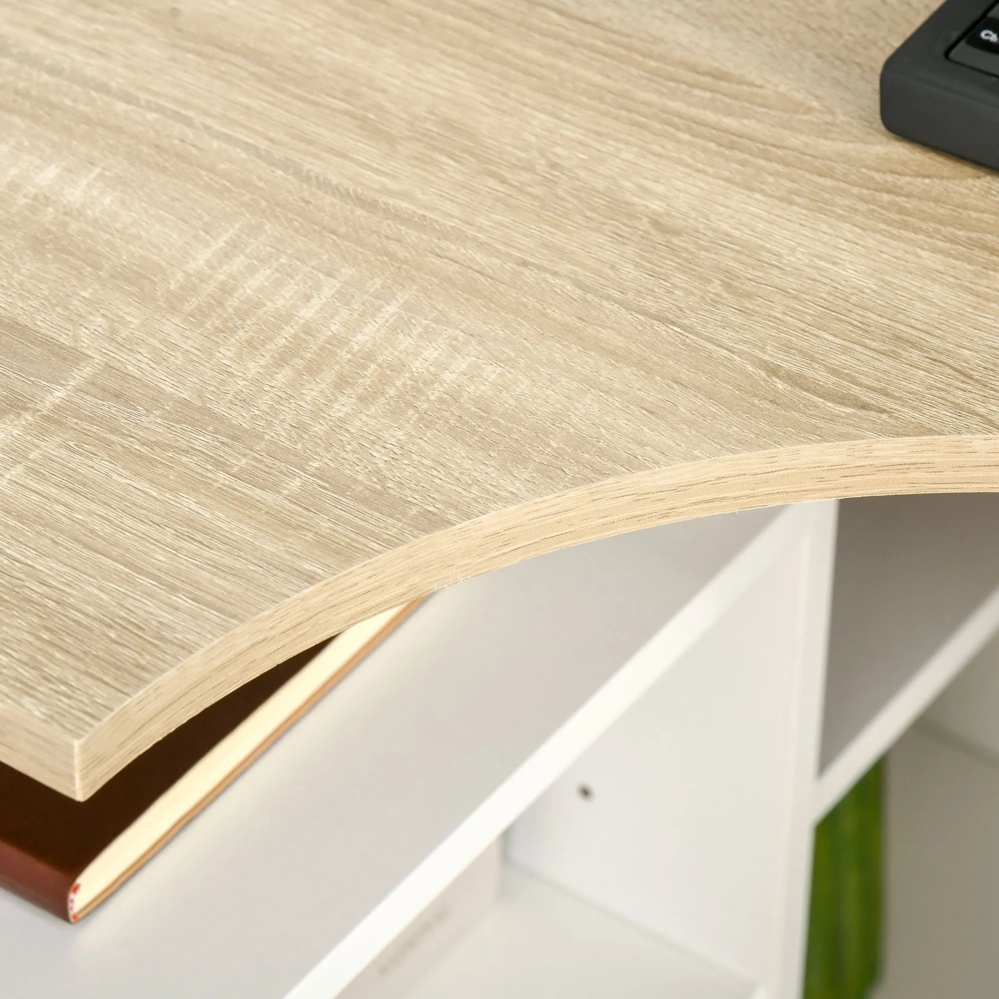 L-Shaped Corner Computer Desk Study Table PC Work with Storage Shelf Office Home Workstation Space Saving, Oak and White
