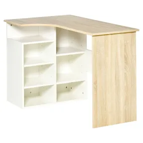 L-Shaped Corner Computer Desk Study Table PC Work with Storage Shelf Office Home Workstation Space Saving, Oak and White