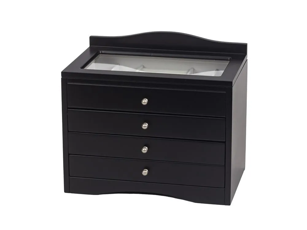 Large Black Three drawer Jewellery Box