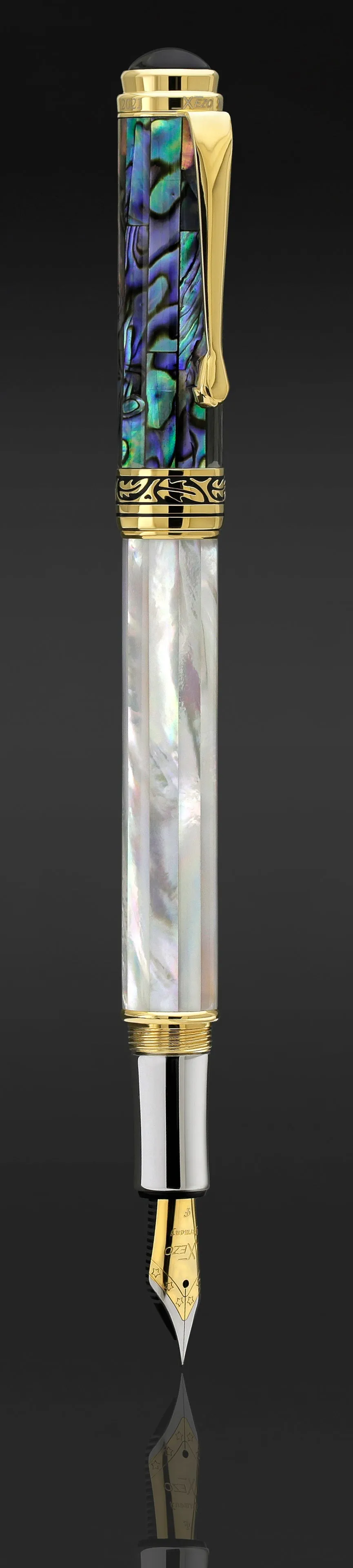 Maestro® 18K Gold Plated Fountain Pen (Fine Nib) - Oceanic White Mother of Pearl & Paua Abalone