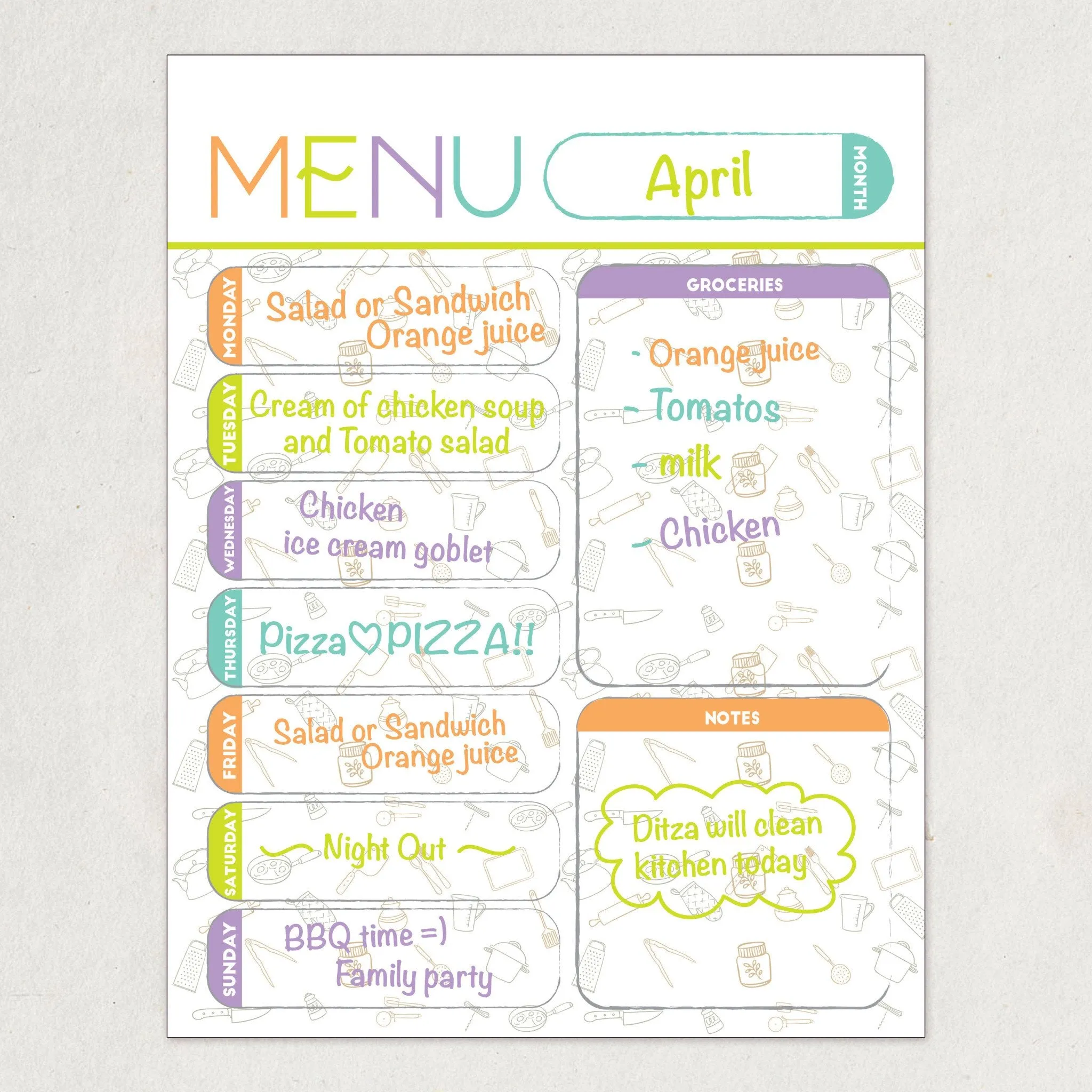 Magnetic Meal Planner - A4 / A3